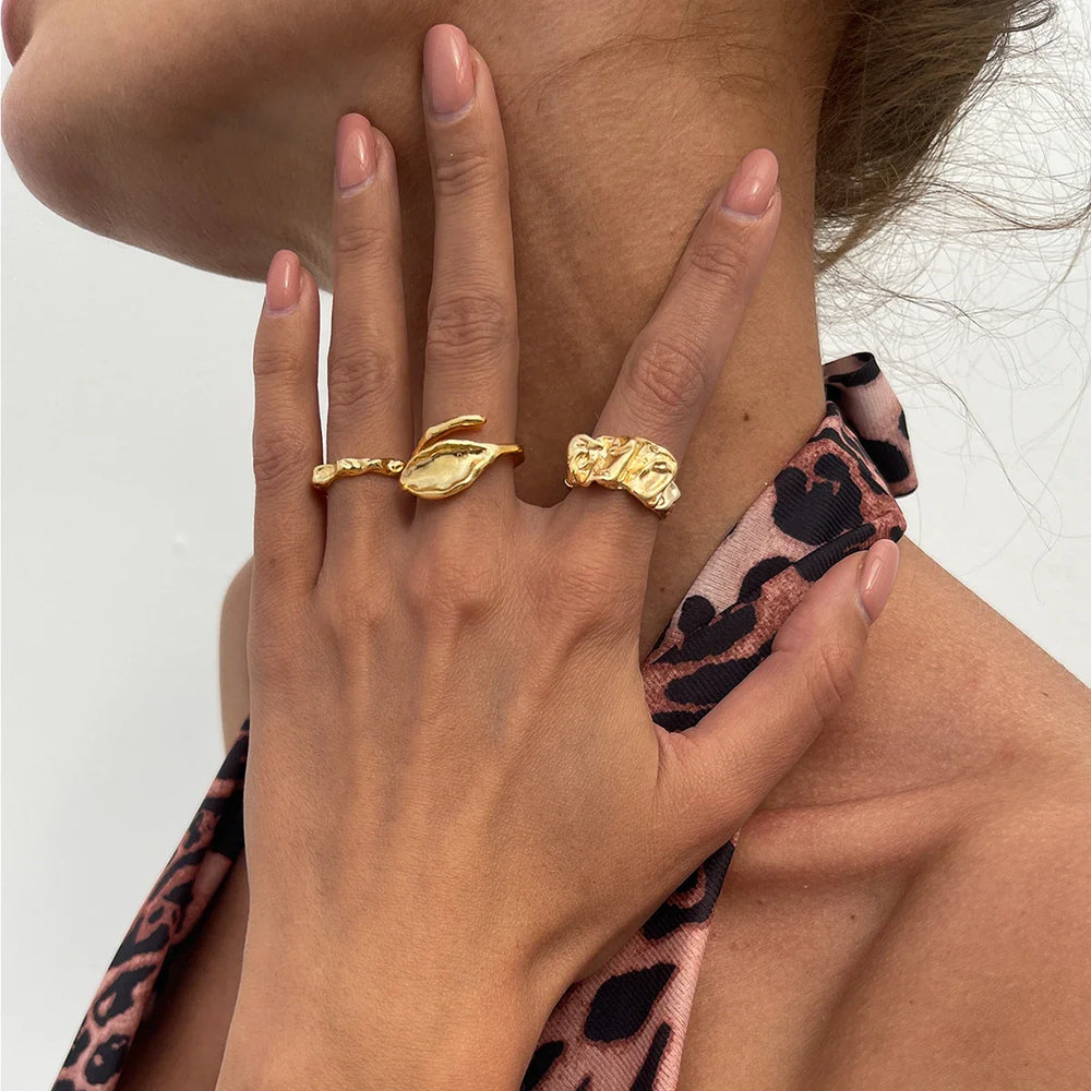 IngeSight.Z 3pcs/set Geometry Irregular Open Ring Set Women 2025 New Trendy Gold Color Adjustable Finger Rings Female Jewelry