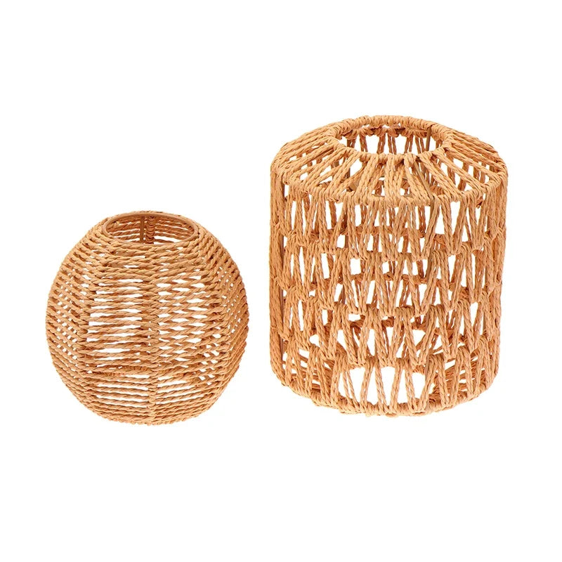 1 Piece Vintage Hanging Lampshade Handmade Woven Lamp Shade For Living Room Bedroom Hotel Simulated Rattan Light Fixture