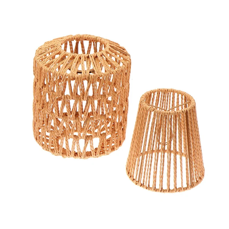 1 Piece Vintage Hanging Lampshade Handmade Woven Lamp Shade For Living Room Bedroom Hotel Simulated Rattan Light Fixture